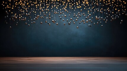 Poster - A mesmerizing backdrop featuring strings of glowing lights against a dark blue background, perfect for creative displays.