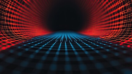 Poster - A mesmerizing digital background featuring a vibrant grid pattern in red and blue, creating depth and intrigue.