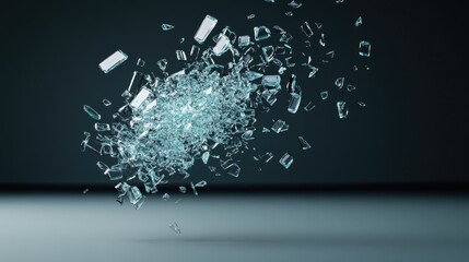 Poster - A mesmerizing scattering of glass shards captured in mid-air against a dark background, symbolizing fragility and beauty.