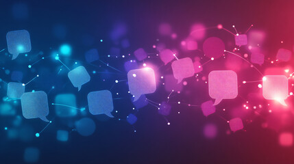 Aufkleber - Speech bubbles in abstract form float on a digital network against a backdrop of blue and purple