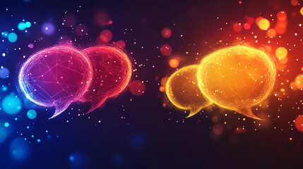 Poster - Illuminated speech bubbles in cyberspace symbolize worldwide communication and idea sharing