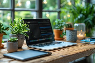 Poster - computer laptop technology business work office notebook screen desk modern desktop