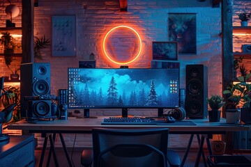 Poster - computer technology modern monitor screen display work keyboard digital room light home