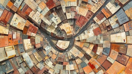 Wall Mural - Abstract Aerial View of a City with Buildings Arranged in a Circular Pattern