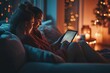 © Kenny - Cozy evening indoors: two women relaxing with tablet by candlelight and festive lights