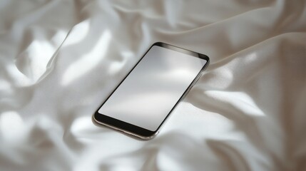 Wall Mural - Modern Smartphone on White Fabric with Soft Lighting