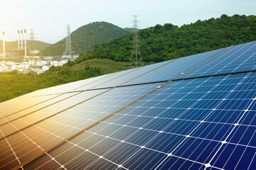 Wall Mural - solar panel and oil refinery plant industry ,the oil tank, electricity for industrial oil-refinery p