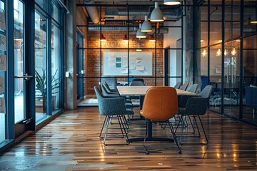 Poster - business modern table interior design office room furniture background chair corporate