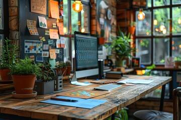 Poster - business office modern desk work computer table technology workspace creativity interior