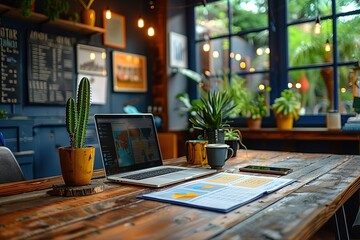 Poster - laptop business computer table desk technology office notebook work home workplace