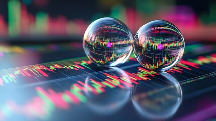Aufkleber - Money in bubbles about to burst on top of a financial stock market chart Large space for text in center Stock Photo with copy space