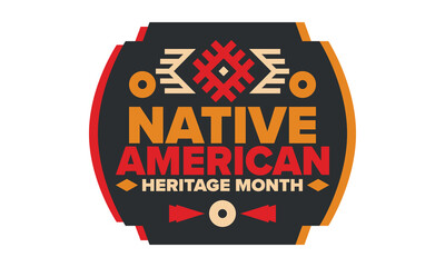 Native American Heritage Month in November. American Indian culture. Celebrate annual in United States. Tradition pattern. Poster, card, banner and background. Vector ornament, illustration