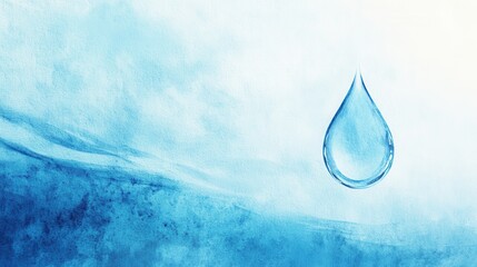 Leinwandbilder - A minimalistic design showcases a single water drop, embodying the concept of hydration and freshness in a calming blue background. Generative AI
