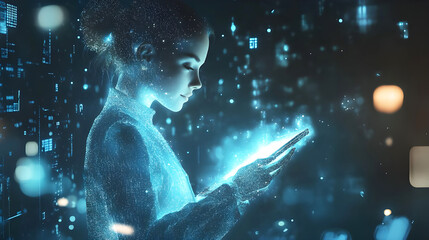 Wall Mural - Futuristic Woman in Digital Space