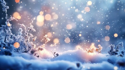Poster - Frosty Branches in a Winter Wonderland with Blurred Lights and Falling Snow