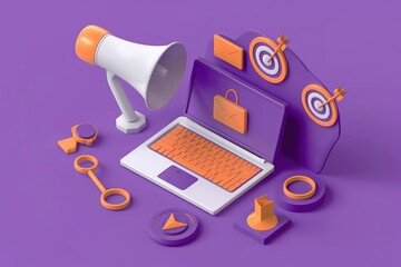 Poster - A laptop with a megaphone on top of it