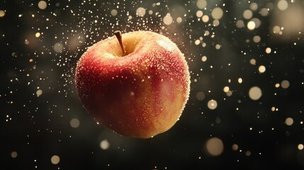 Poster - Red Apple with Water Droplets and Bokeh Lights