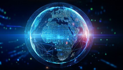 Poster - digital hologram globe with glowing data streams