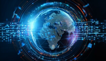 Poster - digital hologram globe with glowing data streams