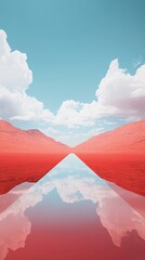 Sticker - Surreal red landscape with mirrored sky reflection