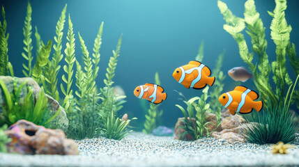 Wall Mural - A fish tank with a variety of fish swimming around