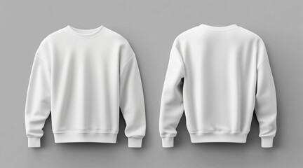 Blank sweatshirt color white template front and back view on white background. crew neck mock up isolated on white background. Created using Generative AI Technology