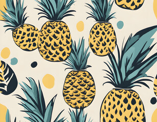 Wall Mural - Vector seamless pattern with Pineapple. Trendy hand drawn textures. Modern abstract design background