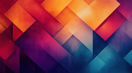 abstract colorful composition, geometric shapes, overlapping squares and rectangles, shades of orange, red, purple, blue, gradient color blending, blurred edges, dreamy and surreal, digital art style