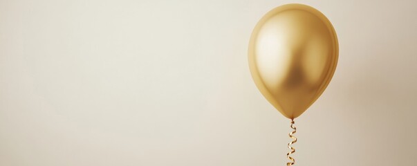 Single gold balloon floating on minimalist light background