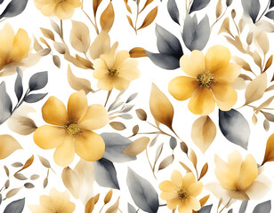 Wall Mural - Floral seamless pattern with abstract yellow and beige flowers background