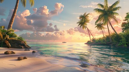 Tropical island beach at sunrise