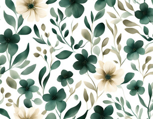 Wall Mural - Floral seamless pattern with abstract green and beige flowers background