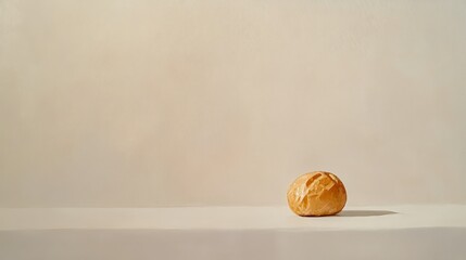 Sticker - A Single Round Bread Roll on a White Surface