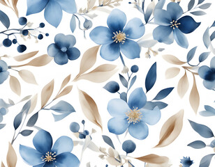 Wall Mural - Floral seamless pattern with abstract blue and beige flowers background