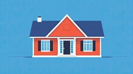 Poster - A vibrant and modern illustration of a house featuring a bold red exterior and classic design elements against a blue background.