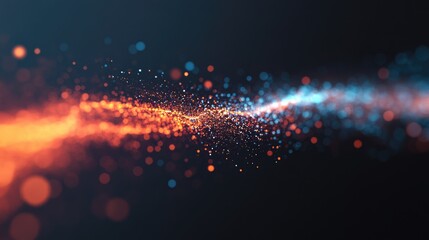 Poster - A vibrant blend of orange and blue particles flowing seamlessly, creating a mesmerizing abstract background with depth and movement.