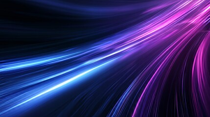 Poster - Abstract blue and purple light trails flowing on dark background