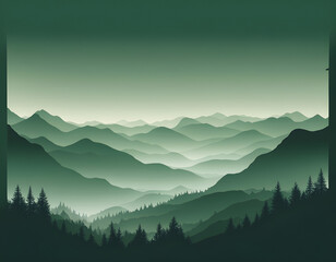 Wall Mural - Beautiful green mountain silhouette landscape with fog in mountains background. 