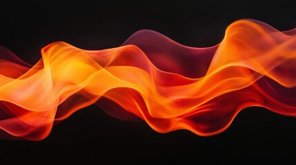 Wall Mural - abstract orange wave of light energy flowing on black background