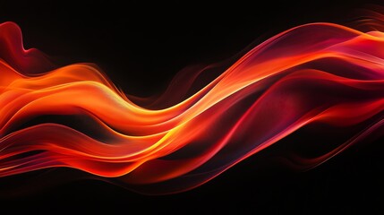 Wall Mural - abstract red and orange wave flowing on black background