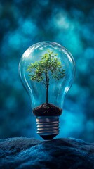 Sticker - Small tree growing inside a light bulb symbolizing green energy