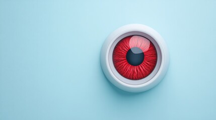 Poster - A vibrant red eye design on a light blue background, perfect for creative projects or artistic expressions.