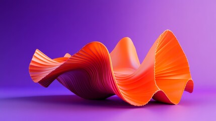 Wall Mural - Abstract orange wavy shape on purple background: minimal design element