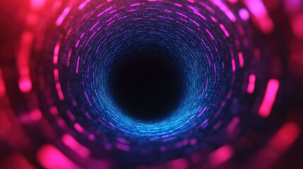 Poster - A vivid abstract representation of a swirling tunnel, illuminated by vibrant neon colors creating a captivating depth illusion.