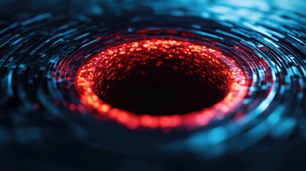 Poster - Abstract image of a glowing vortex with digital patterns and vibrant colors, symbolizing depth and cosmic phenomena.