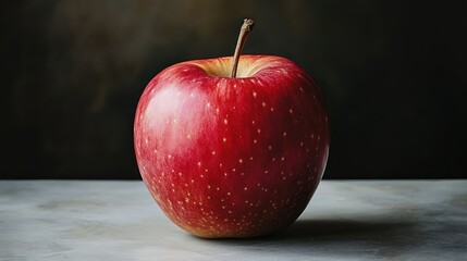 Wall Mural - A Single Red Apple with Stem on Grey Surface