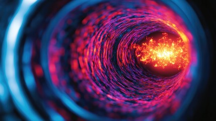 Poster - Abstract image of a vibrant tunnel with glowing patterns, evoking a sense of depth and movement in a colorful space.