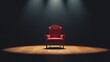 © MakoPoko - Single chair illuminated by overhead spotlights on a dark stage, creating a dramatic and powerful atmosphere.