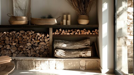 Sticker - Room interior styled with firewood as decor