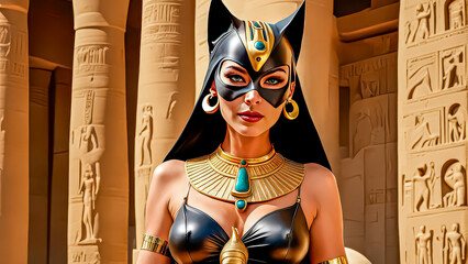 Portrait of Beautiful Ancient Egyptian Cat Goddess Bastet (Bast), Egypt.